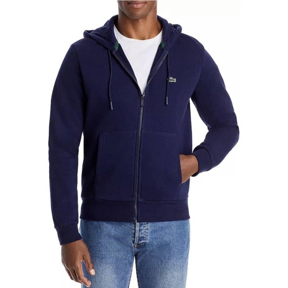 Men's Lacoste Classic Fit Navy Kangaroo Pocket Fleece Hoodie Sweatshirt 2XL XL - Picture 5 of 6